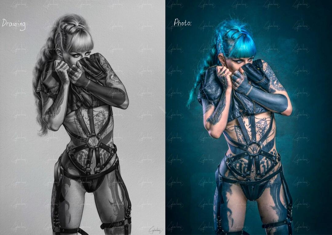 Custom Portrait Drawing Digital Pencil Realistic Drawing Black and