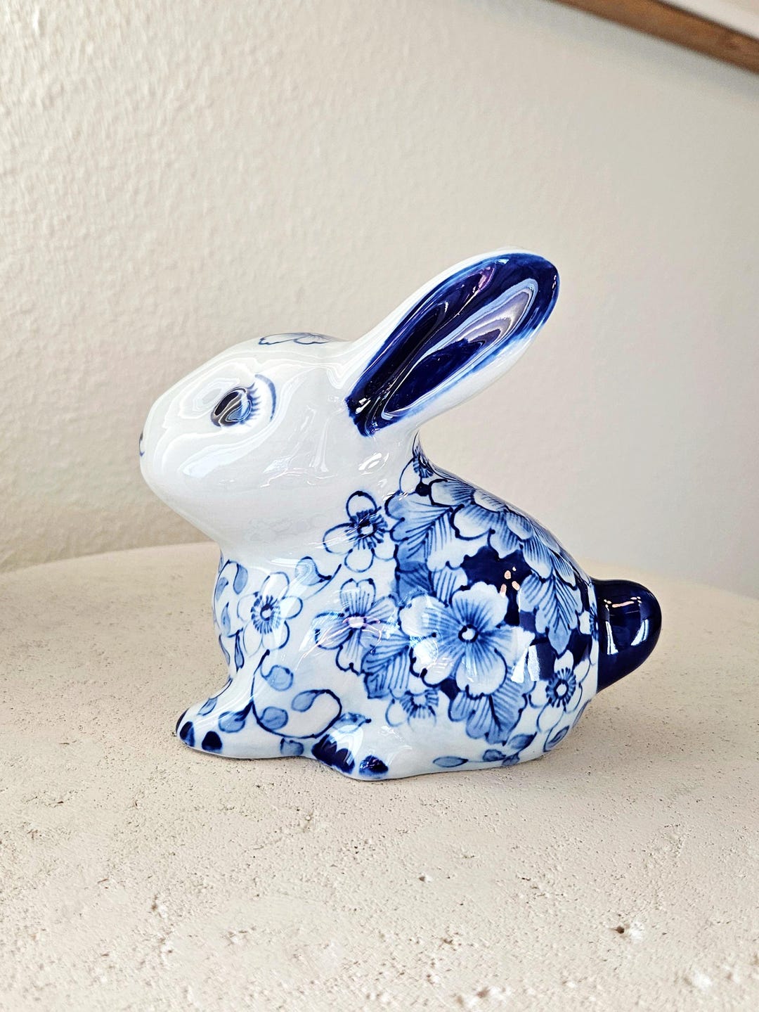 Porcelain Chinese Pattern Rabbit Blue and White Chinoiserie Porcelain Bunny/rabbit Figurine , 100% Hand ...