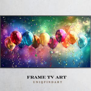 Happy Birthday Frame TV Art Balloons Birthday Decorations colorful Birthday Party Banner Sign Blue Balloon Celebration Samsung Frame TV Art