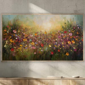 Frame TV Art Wildflowers Spring Art Floral Art Farmhouse Rustic Floral Oil Painting Colorful Flowers Field Landscape Botanical Garden Decor
