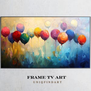 Happy Birthday Frame TV Art Balloons Birthday Decorations colorful Birthday Party Banner Sign Blue Balloon Celebration Samsung Frame TV Art