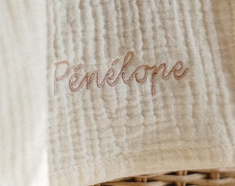Personalized Muslin Baby Cloth: Embroidered Organic Cotton Gauze Lovey Size 25x25" (65x65cm)