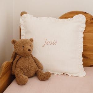 Ruffled Pillow Name Embroidery, Pillow Covers 16x16, Pillow Case with Name, Nursery Decor, Name Pillow for Baby, Ruffled Pillow Square