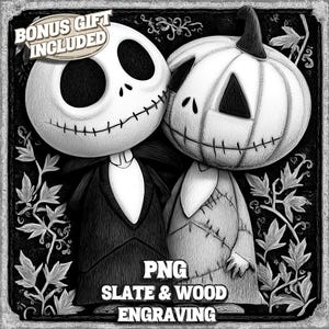 Halloween Laser Burn PNG, Cute Skeleton Couple Laser Engraving File, Halloween Slate Coaster Engrave, Glowforge, XTool, Lightburn, CO2