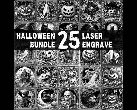 Halloween Engrave Bundle of 25, Laser Burn PNG File Set, Spooky Slate Coaster Engraving Pack, Laser Burn Mega Bundle, Glowforge, CO2, XTool