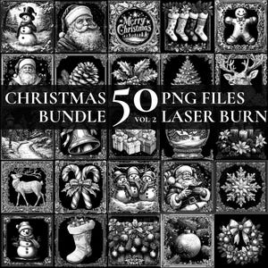 Mega Bundle di 50 incisioni natalizie, set di file PNG con bruciatura laser, sottobicchieri invernali in ardesia, Mega Bundle con bruciatura laser per le festività, sottobicchieri natalizi