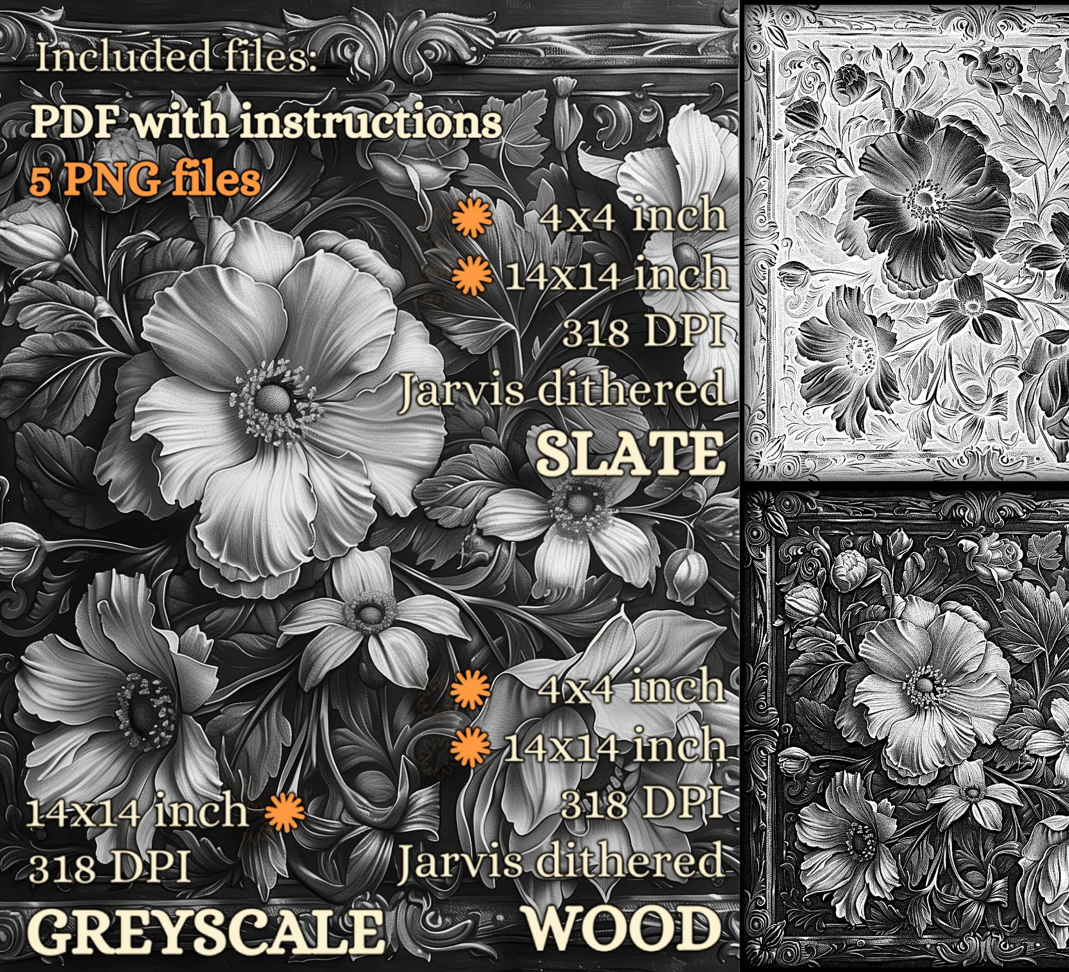 Wildflowers Laser Engraving PNG, Vintage White Flowers PNG