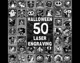 Halloween Engrave Set of 50, Laser Burn PNG File Bundle, 3D Illusion Slate Coaster Engraving, Laser Burn Mega Bundle, Glowforge, CO2, XTool