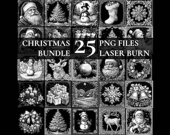 Christmas Engrave Bundle of 25, Laser Burn PNG File Set, Winter Holiday Slate Coaster Engraving Animal Pack Laser Burn Festive Mega Bundle