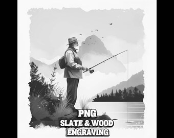 Fishing Engraving PNG, Fishing Laser Burn File, Slate Coaster Engrave, Laser Engrave Ready for Slate and Wood Coaster, Gift for Fisherman