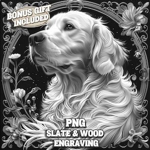 Golden Retriever Lasergravur PNG, Mans Bester Freund mit Blumen PNG, Golden Retriever Schiefer Untersetzer Gravurdatei, Lasergravur bereit