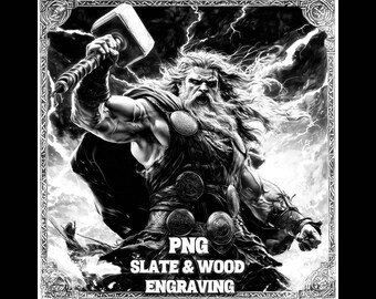Norse God Thor Laser Burn Files, Nordic Mythology Engraving PNG, Slate Coaster Laser Engrave Art, Thor Engraving PNG, Norse Engraving Files