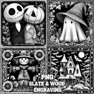Halloween Slate Engraving Files, Halloween Laser Burn PNG, Glowforge, Spooky Slate Coasters PNG, Laser Burn File, 3D Illusion Laser PNG, CO2
