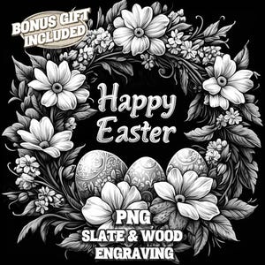 Vrolijk Pasen graveren png, paaseieren laserbrandbestand, leisteen onderzetter voor Pasen graveren, Glowforge, Xtool, Sculpfun, CO2-laser, houtgravure