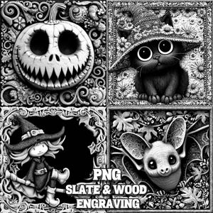 Halloween Slate Engraving Files, Halloween Laser Burn PNG, Glowforge, Spooky Slate Coasters PNG, Laser Burn File, 3D Illusion Laser PNG, CO2