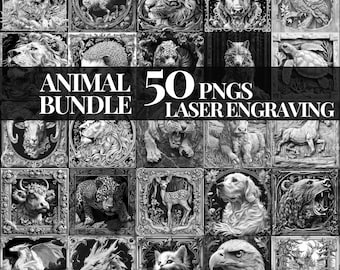 Animal 3D Illusion Engrave Bundle of 50, Laser Burn PNG File Set, Forest Wildlife Slate Coaster Engraving Animal Pack Laser Burn Mega Bundle