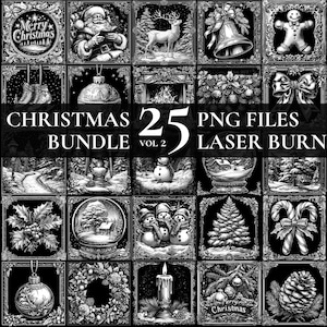 Pacote com 25 gravações de Natal, conjunto de arquivos PNG com gravação a laser, gravação de porta-copos de ardósia para festas de inverno, pacote Mega com gravação a laser, porta-copos de Natal