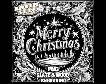 Merry Christmas Engraving PNG, Festive Laser Burn PNG File, Winter Holiday Coaster Engrave File, Christmas Slate Coasters, Slate and Wood