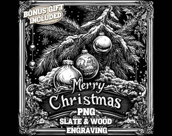 Merry Christmas Engraving PNG, Festive Laser Burn PNG File, Winter Holiday Coaster Engrave File, Christmas Slate Coasters, Slate and Wood