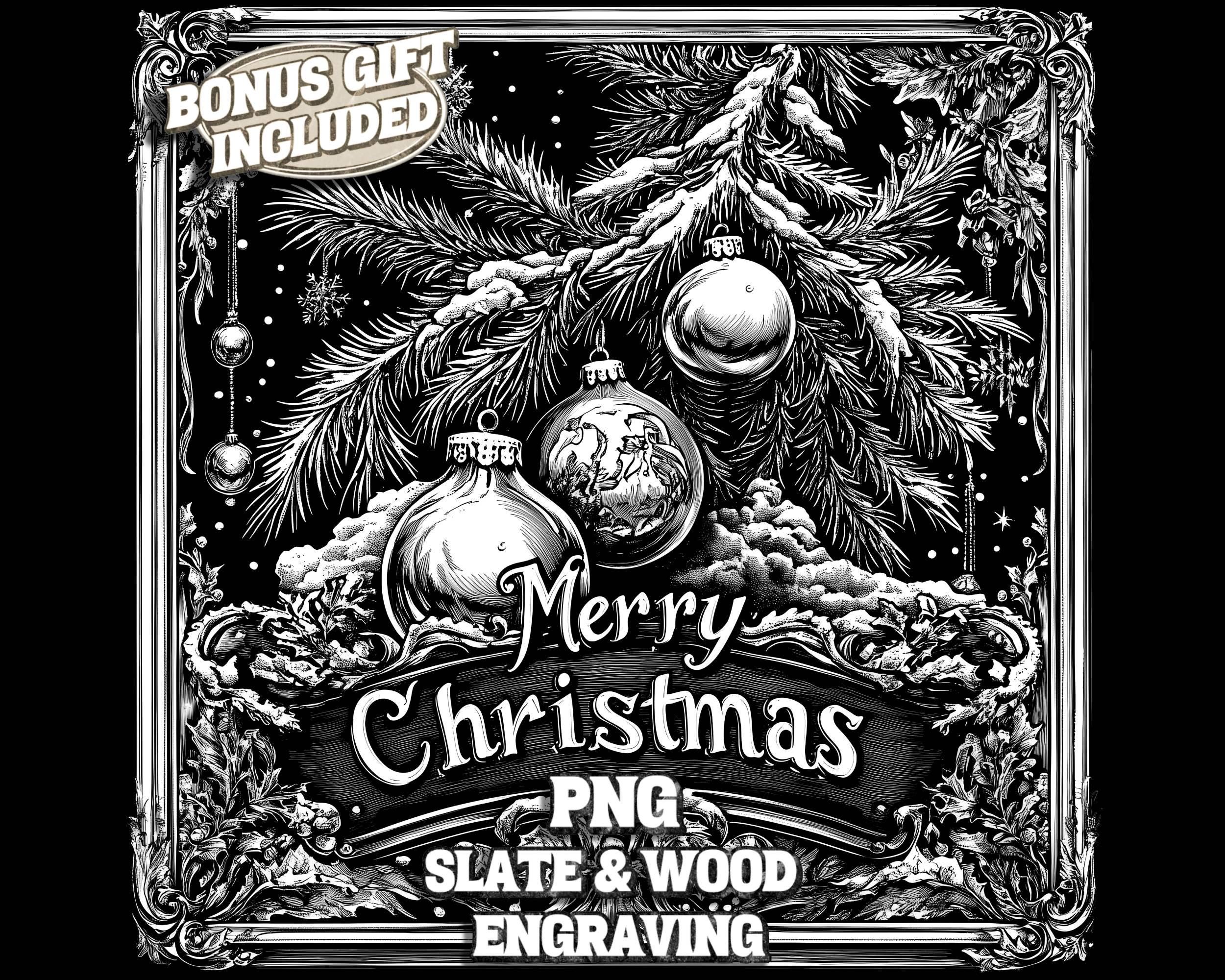 Merry Christmas Engraving PNG, Festive Laser Burn PNG File, Winter ...