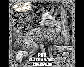 File PNG Laser Fox 3D Illusion, Incisione PNG Sottobicchiere in ardesia Incisione, Incisione laser 3D pronta per la fauna selvatica della foresta, Incisione laser, Sottobicchiere in legno