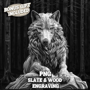 Wolf 3D Illusion PNG Laser File, Forest Wolf Engrave PNG, Slate Coaster Engraved, Wildlife Laser Ready 3D Engraving, Laser Engraving