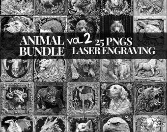 Animal 3D Illusion Engrave Bundle of 25, Laser Burn PNG File Set, Forest Wildlife Slate Coaster Engraving Animal Pack, Laser Burn Big Bundle