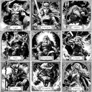 Nordische Mythologie Gravur-Set, Nordische Götter Laser Burn PNG Bundle, Schieferuntersetzer Gravur Art Pack Laser Burn, Odin Gravurdateien, Thor PNG