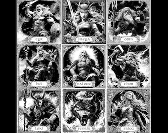 Norse Mythology Engraving Set, Norse Gods Laser Burn PNG Bundle, Slate Coaster Engraving Art Pack Laser Burn, Odin Engrave Files, Thor PNG