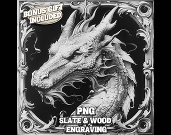 Laser Engrave PNG File,  Dragon Engraving PNG, Angry Dragon Laser Burn File, Dragon Slate Coaster Digital Engraving File, Gift for Engraver