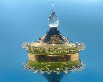 Empoli Murano Covered Compote with Rigaree Candy Dish Italy