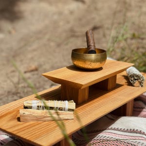 Handcrafted oak wood meditation altar with oil-wax coating for protection
