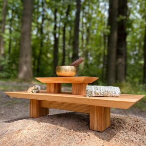 Oak Meditation Altar: Zen Table, Mini Puja Pedestal