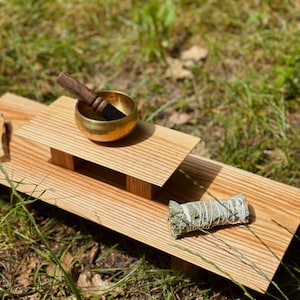 Oak Meditation Altar Table | Zen Puja Pedestal for Prayer and Ritual | Mini Buddhist Altar | Japanese Meditation Shrine Stand