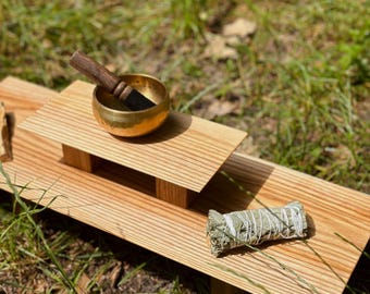 Oak Meditation Altar Table: Zen Puja Shrine Stand