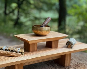 Oak Meditation Altar Table: Japanese Zen Prayer Puja Stand