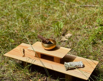 Handcrafted Oak Meditation Altar Table: Japanese Zen Decor