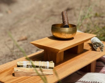 Handcrafted oak wood meditation altar with oil-wax coating for protection