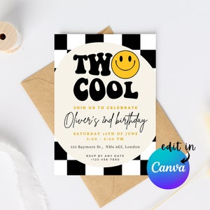 EDITABLE Two Cool Birthday Invitation, 2nd Birthday Boy Invite, Retro birthday, Boy second retro birthday party, Instant Download, Printable