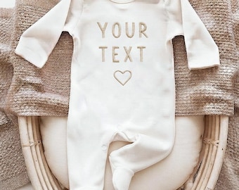 Embroidered Personalised Baby Sleepsuit, Newborn Gift, Your Text Baby Vest