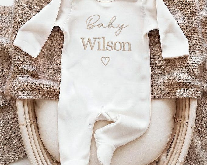 Embroidered Personalised Baby Sleepsuit: Newborn Gift Baby Vest - 001