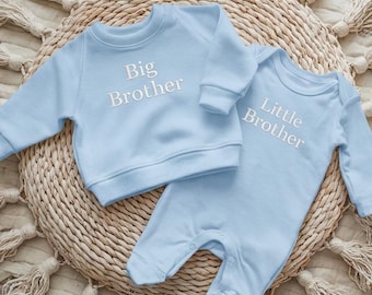 Embroidered Blue Big Brother Sweatshirt & Little Brother Sleepsuit Set