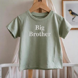 Embroidered Big Brother T-shirt: Sage Green Cotton Top