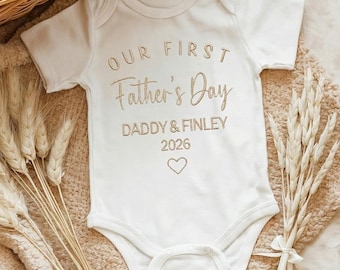 Geborduurd gepersonaliseerd babyromper voor onze eerste vaderdag: cadeau babyhemdje, babyaankondiging