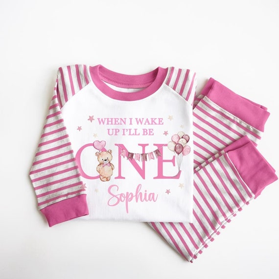 Personalised When I Wake up I ll Be One Pyjama Set 1year Old Birthday Pjs Birthday Pyjama Birthday Top Girls Pjs Toddler Pjs Kids Pjs Etsy