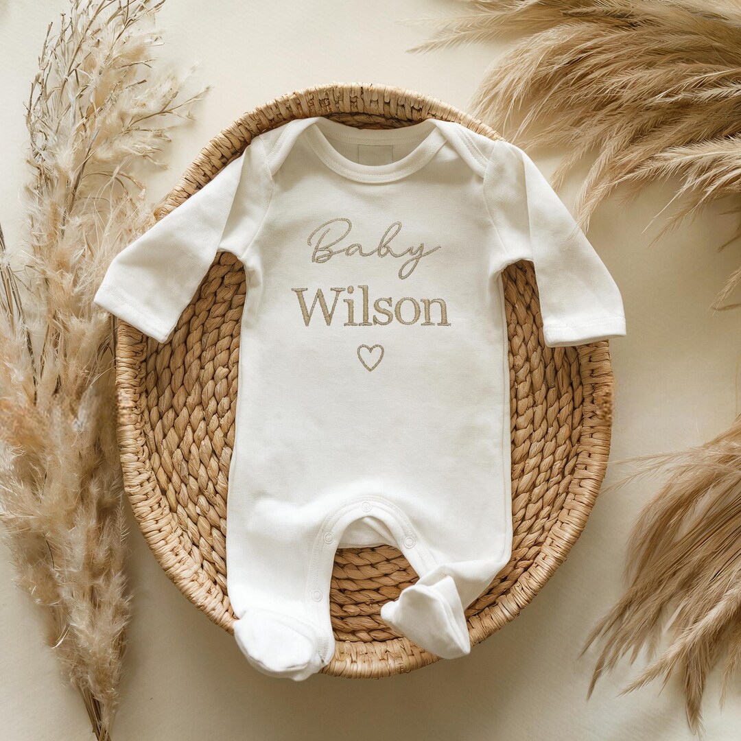 Embroidered Personalised Baby Sleepsuit, New Baby Gift, Newborn Baby