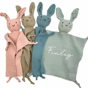 Personalized Bunny Muslin Comforter: Embroidered Baby Blanket