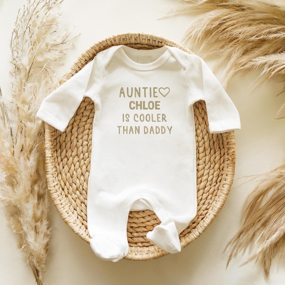 Personalized Auntie Baby Sleepsuit: Embroidered Cotton Bodysuit