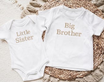 Conjuntos a juego para hermano mayor y hermana pequeña: camiseta bordada y chaleco para bebé de hermana pequeña.