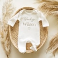 Embroidered Personalised Baby Sleepsuit, New Baby Gift, Newborn Baby Gift, Personalised Surname Baby Vest Baby Announcement Baby Shower Gift